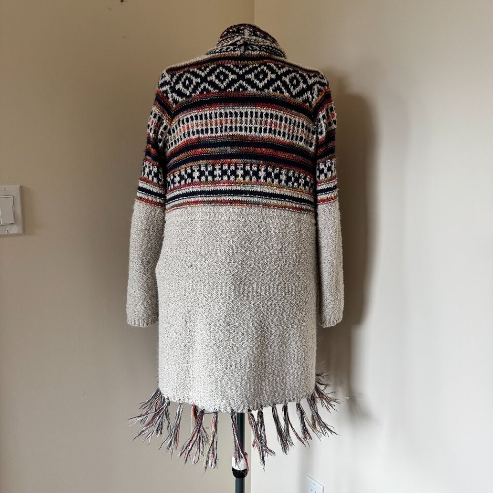 Coco Y Club Grandpa Cardigan Tribal Pattern Fringe Long Sweater L - Picture 8 of 10